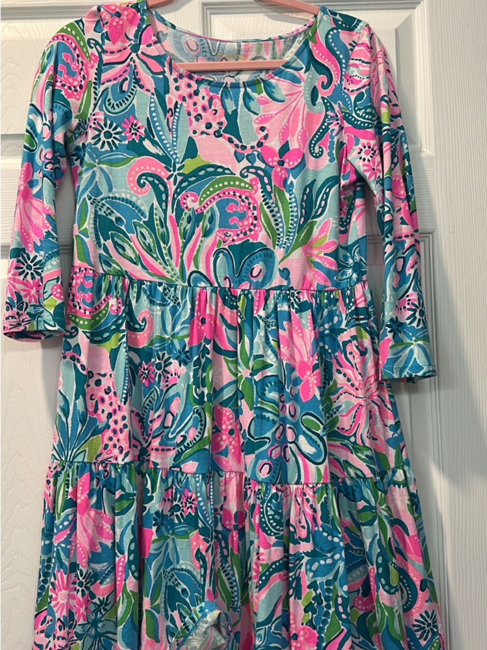 Lilly Pulitzer Pink Teal & Green Floral Tiered Dress